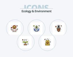 pack d'icônes remplies de ligne d'écologie et d'environnement 5 conception d'icônes. énergie. soleil. badge. usine. croissance vecteur