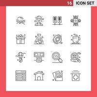 ensemble de 16 symboles d'icônes d'interface utilisateur modernes signes pour les éléments de conception vectoriels modifiables de puce de gestionnaire de processeur de boîte vecteur