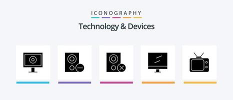 appareils glyphe 5 pack d'icônes comprenant. ordinateur. la télé. conception d'icônes créatives vecteur