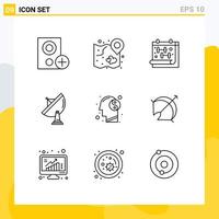 symboles d'icônes universels groupe de 9 contours modernes d'éléments de conception vectoriels modifiables de stratégie d'antenne spatiale gym satellite vecteur