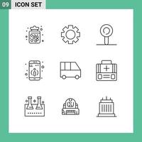 symboles d'icônes universels groupe de 9 contours modernes de porte-documents minibus sucette famille van plus d'éléments de conception vectoriels modifiables vecteur