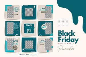 modèle de puzzle de médias sociaux vendredi noir coloré à la mode pour la vente de produits et la promotion de la remise vecteur