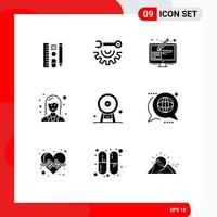 pack de glyphes solides de 9 symboles universels d'outils de conception de dame d'angleterre éléments de conception vectoriels modifiables pour les entreprises féminines vecteur