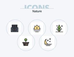 pack d'icônes rempli de ligne de nature 5 conception d'icônes. nature. brumeux. camp. temps. soleil vecteur
