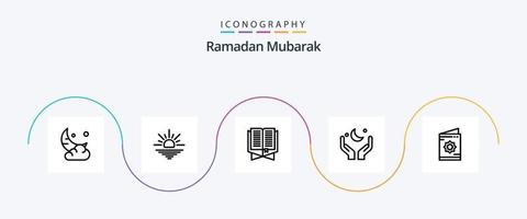 pack d'icônes de la ligne ramadan 5, y compris le croissant. main. ouvrir. prier. ramadan vecteur