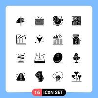 interface mobile glyphe solide ensemble de 16 pictogrammes d'éléments de conception vectoriels modifiables de l'heure de l'ordinateur du jour de l'indépendance de la mère vecteur