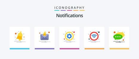 notifications flat 5 pack d'icônes comprenant la notification. signe. engrenage. sans fil. technologie. conception d'icônes créatives vecteur