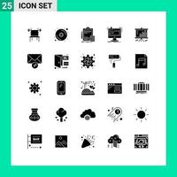 interface mobile glyphe solide ensemble de 25 pictogrammes d'éléments de conception vectoriels modifiables d'audit d'usine de comptabilité de fabrication de produits vecteur