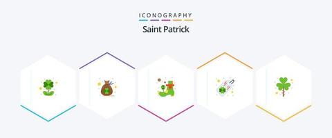pack d'icônes plat saint patrick 25 comprenant shamrock. Patrick. irlandais. feuille. trèfle à quatre feuilles vecteur