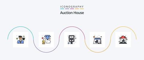 ligne d'enchères remplie de 5 icônes plates, y compris la maison. rechercher. étiquette de paiement. date. rendez-vous vecteur