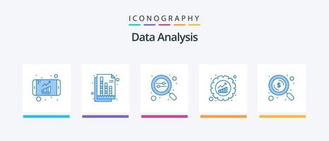 pack d'icônes bleues d'analyse de données 5, y compris le dollar. référencement. recherche. engrenage. la toile. conception d'icônes créatives vecteur