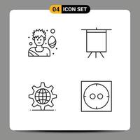 4 icônes créatives signes et symboles modernes du joueur de rugby définissant des éléments de conception vectoriels modifiables de douille d'engrenage d'art vecteur