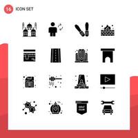 interface mobile glyphe solide ensemble de 16 pictogrammes d'éléments de conception vectoriels modifiables de la protection de la mecque sync internet antivirus vecteur