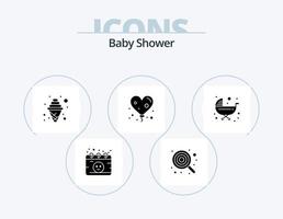 pack d'icônes de glyphe de douche de bébé 5 conception d'icônes. enfants. aimer. sucette. cœur. faire la fête vecteur
