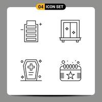 pack d'icônes vectorielles stock de 4 signes et symboles de ligne pour batterie cercueil environnement miroir halloween cercueil éléments de conception vectoriels modifiables vecteur