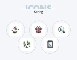 pack d'icônes rempli de ligne de printemps 5 conception d'icônes. parapluie. printemps. écologie. nourriture. jus vecteur
