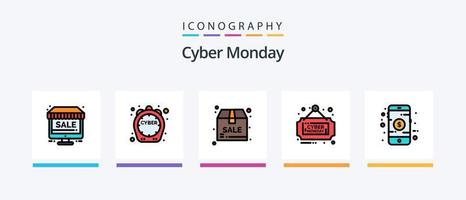 ligne cyber lundi remplie de 5 packs d'icônes incluant une remise. lundi. la toile. rabais. boutique. conception d'icônes créatives vecteur