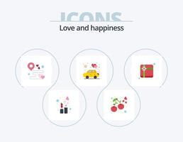 conception d'icônes pack 5 d'icônes plates d'amour. boîte. aimer. destination. cœur. faire la fête vecteur