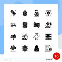 pack de 16 glyphes solides créatifs d'idées vectorielles vacances ampoule personnes éléments de conception vectoriels modifiables vecteur