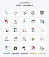 soins de santé créatifs et pack médical de 25 icônes plates telles que le téléphone. cœur. fil. ECG. outils vecteur