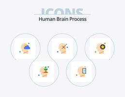 processus du cerveau humain pack d'icônes plates 5 conception d'icônes. diriger. psychologie. nuage. positif. pensée vecteur