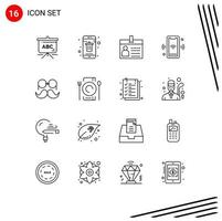 pictogramme ensemble de 16 contours simples d'éléments de conception vectoriels modifiables d'identification de signal de badge wifi intelligent vecteur