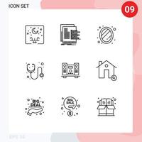 ensemble moderne de 9 contours pictogramme de rapports d'hôpital stéthoscope médecin maison éléments de conception vectoriels modifiables vecteur
