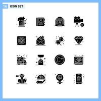 16 icônes créatives signes et symboles modernes d'éléments de conception vectoriels modifiables de sécurité de film de banque de médias vidéo vecteur