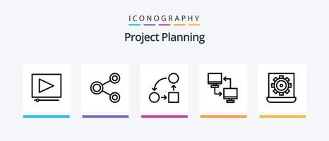 pack d'icônes de ligne de planification de projet 5, y compris le groupe. projet. document. agrafe. tactique. conception d'icônes créatives vecteur