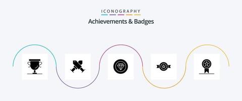 réalisations et badges pack d'icônes glyphe 5 comprenant des insignes. étoile. réalisations. médaille. décerner vecteur