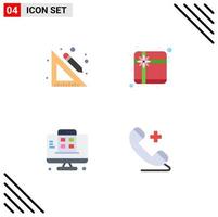 pack de 4 icônes plates créatives de l'éducation crayon mobile présente des éléments de conception vectoriels modifiables médicaux vecteur
