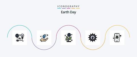 ligne de jour de la terre remplie de pack d'icônes plat 5, y compris eco. soleil. main. électricité. Jour de la Terre vecteur