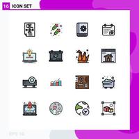 16 concept de ligne remplie de couleurs plates pour les sites Web mobiles et applications assistant de date pour ordinateur portable service de calendrier éléments de conception vectoriels créatifs modifiables vecteur