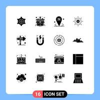 16 concept de glyphe solide pour les sites Web mobiles et les applications luminosité de carrière entreprise soleil du matin éléments de conception vectoriels modifiables vecteur