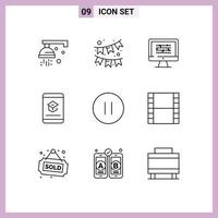 pack de 9 contours modernes signes et symboles pour les supports d'impression Web tels que l'apprentissage des données d'éducation e problème éléments de conception vectoriels modifiables vecteur