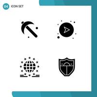 interface mobile glyphe solide ensemble de 4 pictogrammes d'éléments de conception vectoriels modifiables du réseau mondial d'outils agricoles vecteur