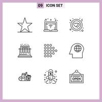 9 icônes créatives signes et symboles modernes du visage droit coeur flèche test éléments de conception vectoriels modifiables vecteur