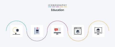 pack d'icônes plat 5 pour l'éducation, y compris l'apprentissage. éducation. apprentissage. vidéo. multimédia vecteur