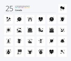 pack d'icônes de glyphes solides canada 25, y compris la feuille. Canada. dé. cœur vecteur