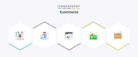 pack d'icônes plates 25 pour le commerce électronique, y compris le code-barres. vacances. montre. cadeau. la toile vecteur