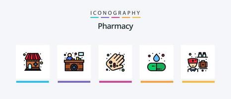 ligne de pharmacie remplie de 5 packs d'icônes comprenant une pilule. capsule. en ligne. pilules. médecine. conception d'icônes créatives vecteur