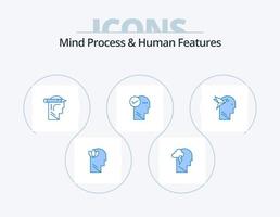 processus mental et caractéristiques humaines pack d'icônes bleues 5 conception d'icônes. imagination. pensée. diriger. solution. esprit vecteur