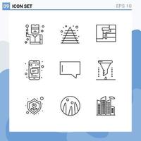aperçu de l'interface mobile ensemble de 9 pictogrammes d'éléments de conception vectoriels modifiables de message téléphonique de construction de texte de chat vecteur