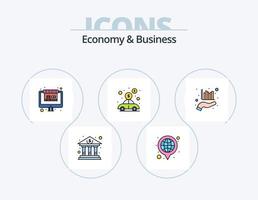 pack d'icônes remplies d'économie et de ligne d'affaires 5 conception d'icônes. développement. magasin. entreprise. boutique. marché vecteur