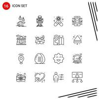 ensemble moderne de 16 contours pictogramme de la construction d'éléments de conception vectoriels modifiables de la science du développement robotique en ligne vecteur