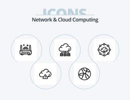 pack d'icônes de ligne de réseau et de cloud computing 5 conception d'icônes. mondial. technologie. technologie. engrenage. moniteur vecteur