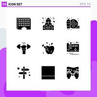 interface mobile ensemble de glyphes solides de 9 pictogrammes d'éléments de conception vectoriels modifiables d'haltères de levage réels d'apple power vecteur