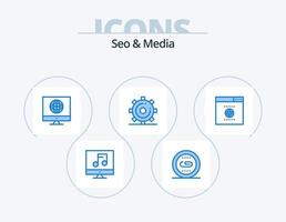 seo et media blue icon pack 5 design d'icônes. recherche. optimisation. recherche. médias. la toile vecteur