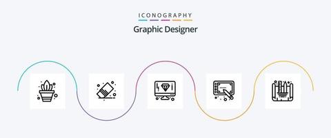 pack d'icônes graphiste ligne 5 comprenant un plan de conception. conception de plans. conception. tablette. conception vecteur