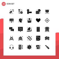 25 concept de glyphe solide pour les sites Web mobiles et applications jour calendrier net systèmes électroniques éléments de conception vectoriels modifiables vecteur